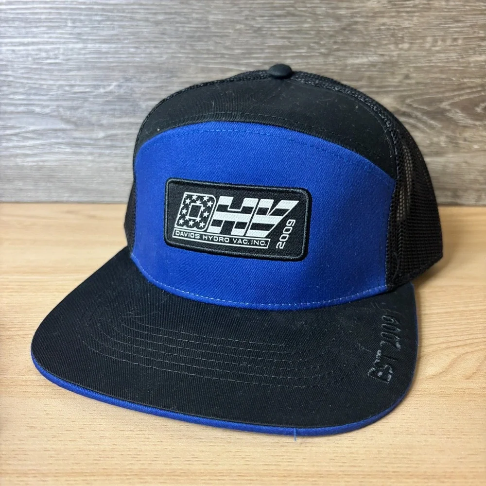Davis Hydro Vac Hat Cap Snap Back Black Blue Panel Adjustable Mens